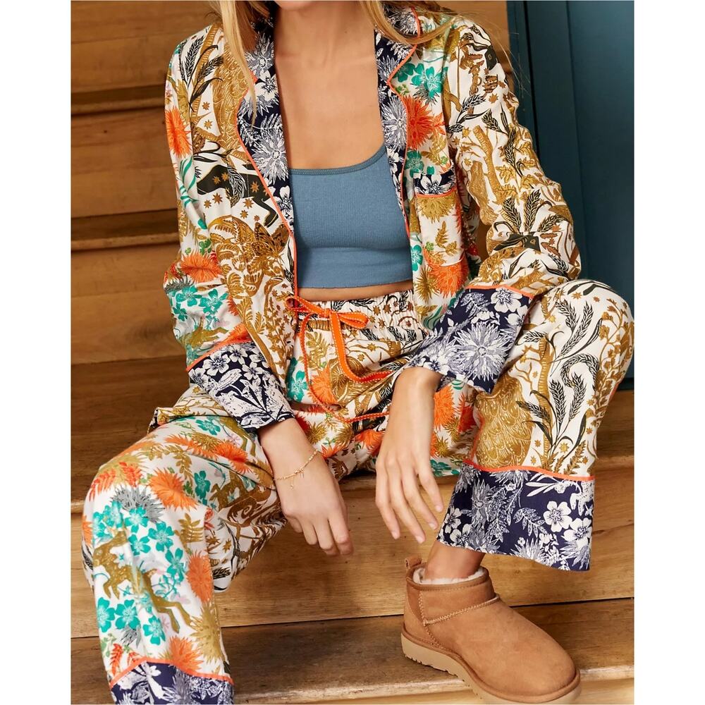 CALLIE CONWAY for ANTHROPOLOGIE Whimsical Flannel Pajama Set Pants & Top Size S